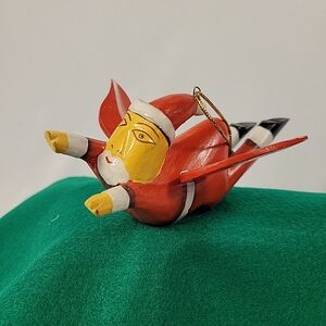 Handpainted Wooden Flying Santa Ornament